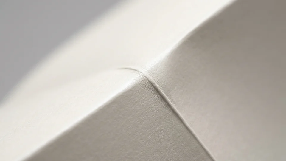 Illustration of a close-up of a creased fold in plain white card.