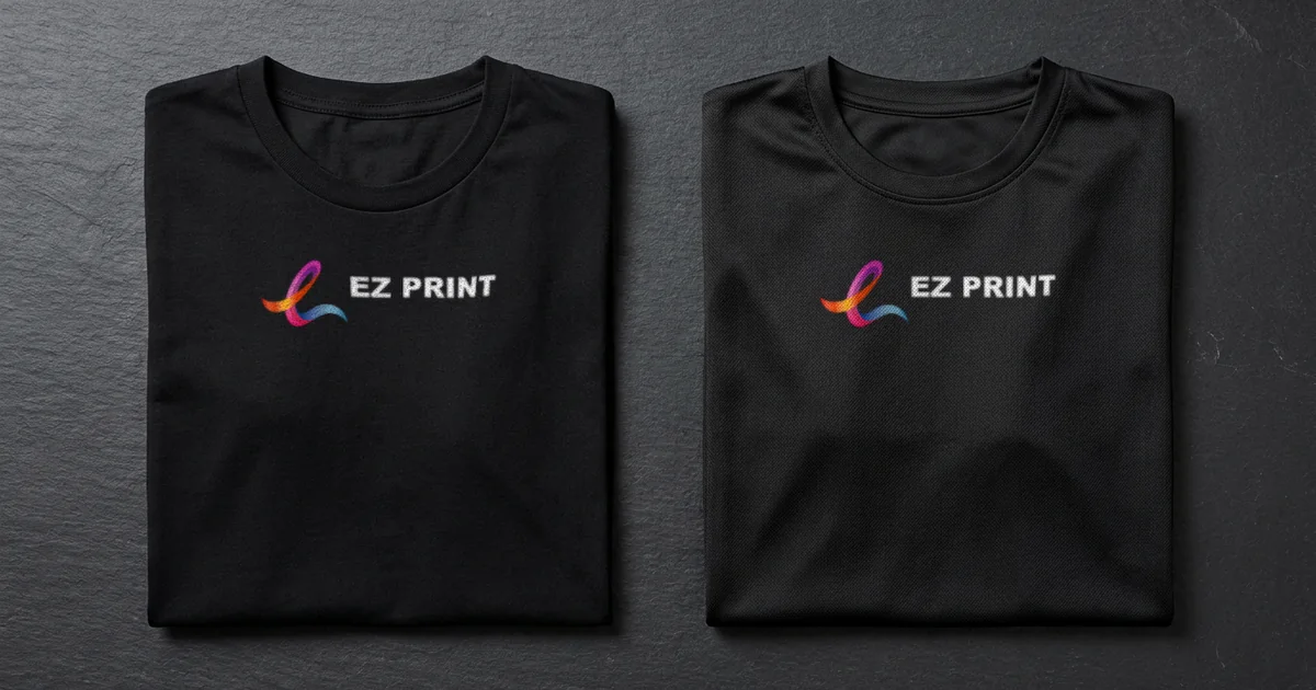 Cotton jersey and polyester dri-fit event t-shirts showing fabric texture and print finish