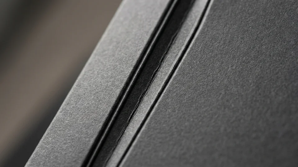 Illustration of a close-up of parallel crease lines on dark grey card.