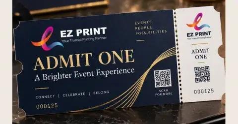 Illustrative numbered event tickets with perforated sections.