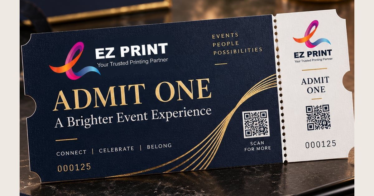 Illustrative numbered event tickets with perforated sections.