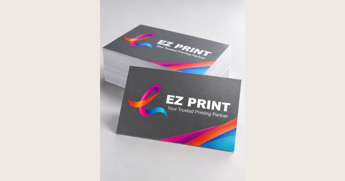 Illustrative stack of white business cards with a simple EZ Print design.