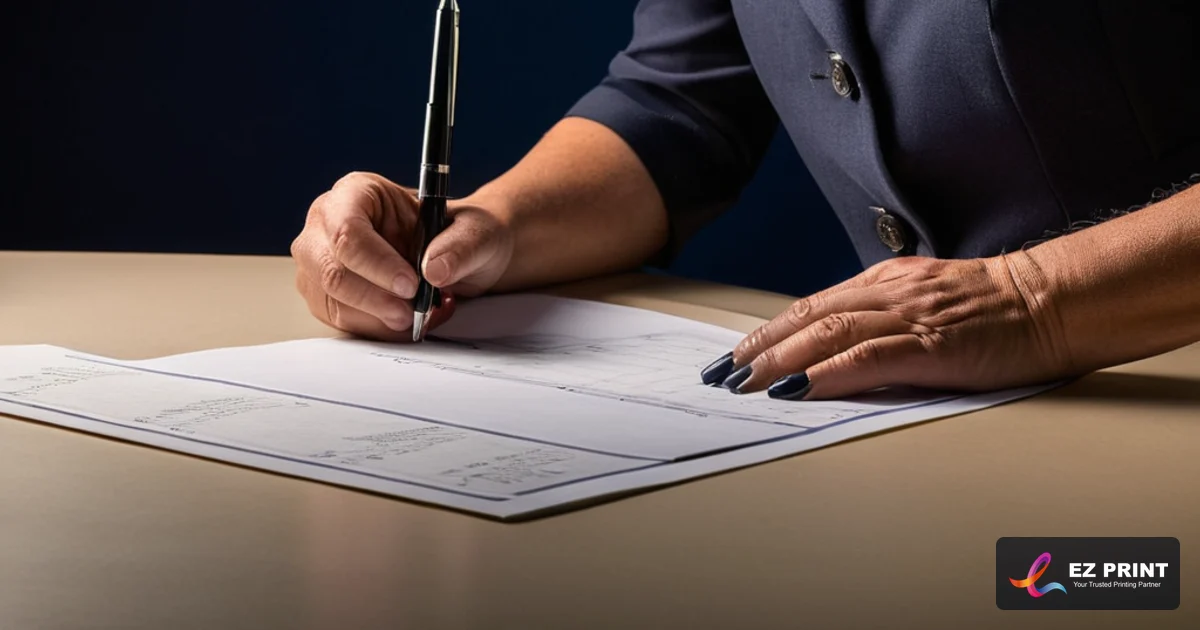 Illustration of QA inspector checking tender submission checklist, volume pagination, and signatory seal alignment.