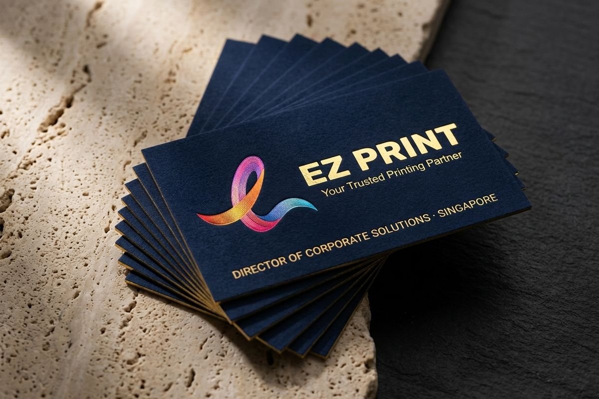 Executive Event Business Cards on 400gsm Velvet Navy Card with Hot-Stamped Gold Foil