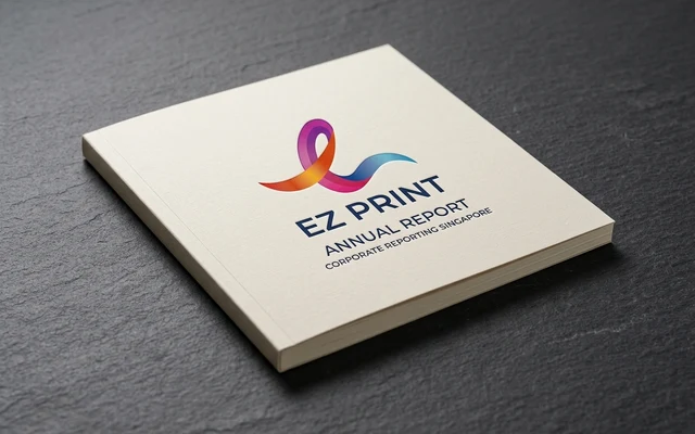 Annual reports with corporate cover finish and typography, with the EZ Print logo.