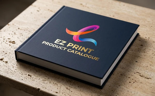 Product catalogues with perfect bound spine, with the EZ Print logo.