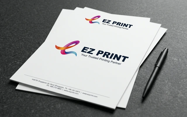Letterhead paper sheet with clean company branding, with the EZ Print logo.