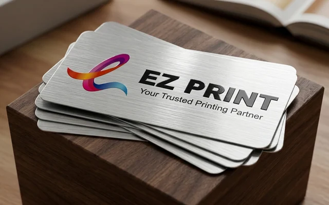 Brushed gold and silver metallic stickers with reflective sheen, with the EZ Print logo.