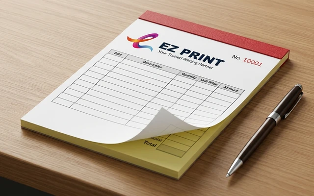 NCR bill books with numbered duplicate sets, with the EZ Print logo.