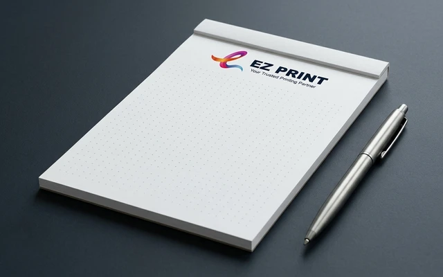 Tear-off notepads with clean branded header, with the EZ Print logo.