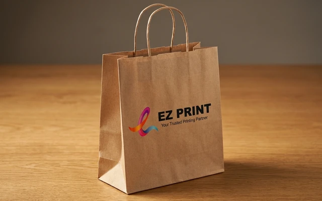 Luxury paper shopping bags with reinforced handles and base, with the EZ Print logo.