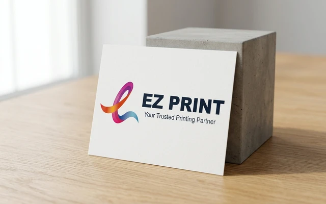 Printed postcards showing front design and blank mailer reverse, with the EZ Print logo.