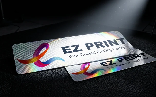 High-visibility reflective stickers reflecting incident light at night, with the EZ Print logo.