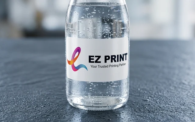 Clear transparent stickers with opaque white ink underprint, with the EZ Print logo.